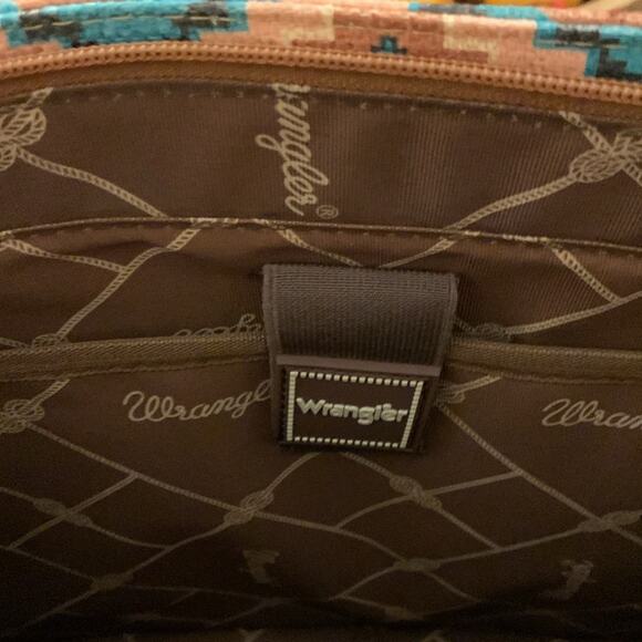 Wrangler Southwestern Pattern Dual Sided Print Canvas Wide Tote - Turquoise - Picture 11 of 14